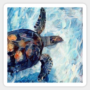 Cute turtle painting (sea turtle, ocean, sea and beach) Sticker